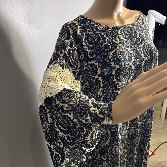 SPIN USA Vintage Boho Kimono Dress ~ Crochet Lace Trim, Made in USA (XL) - Picture 6 of 7